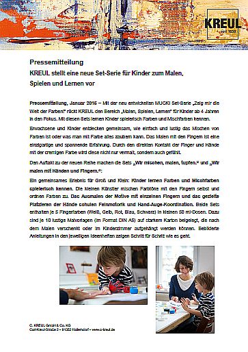 KREUL Pressemitteilung - "KREUL stellt eine neue Set-Serie für Kinder zum Malen, Spielen und Lernen vor"