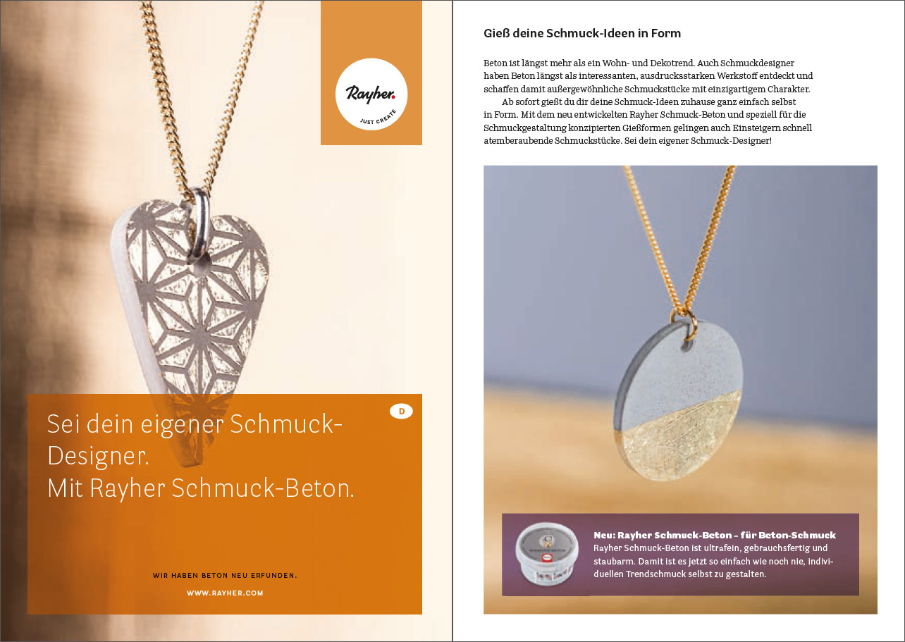 Sei dein eigener Schmuck-Designer. Mit Rayher Schmuck-Beton. - Broschüre im PDF-Format